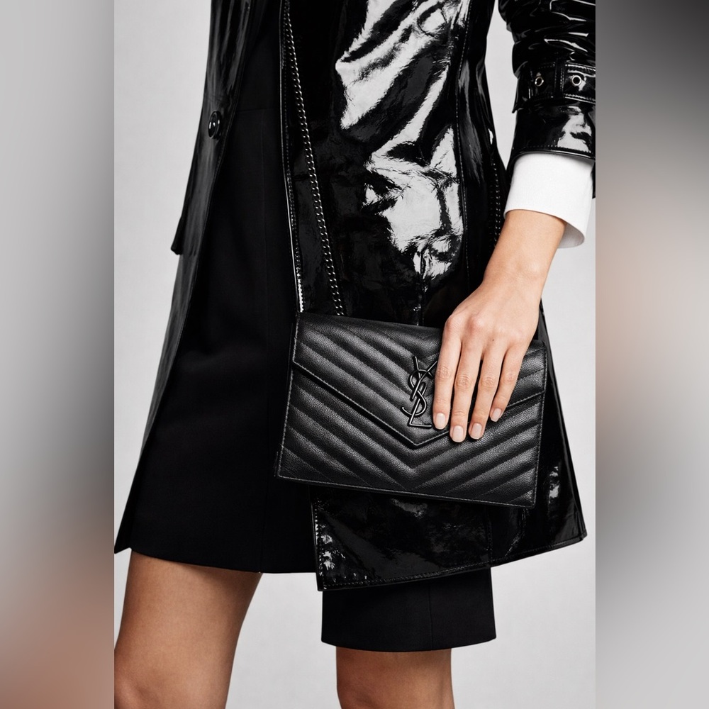 Authentic Saint Laurent Black Quilted Leather Chain Crossbody